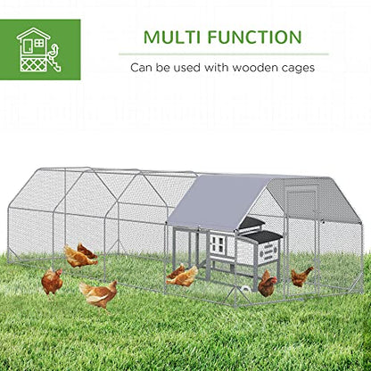 PawHut Large Chicken Coop Metal Chicken Run with Waterproof and Anti-UV Cover, Flat Shaped Walk in Fence Cage Hen House for Outdoor and Yard Farm Use, 1" Tube Diameter, 9.2' x 24.9' x 6.4' - size: 299.2"L x 110.2"W x 76.8"H