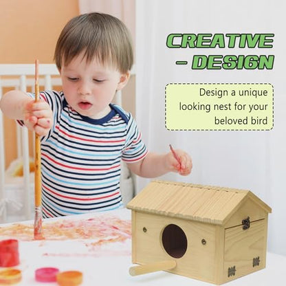 HiCaptain Bird Nesting Box Wooden Cockatiel Breeding Nest for Cages, Large Parakeet Nest Box Lovebird House Budgie Breeding Box (Wood)