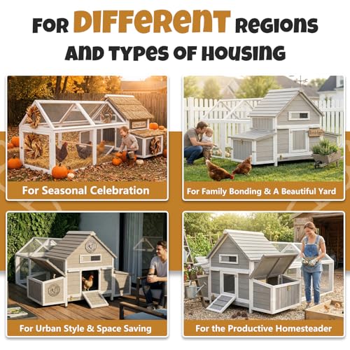 Large Chicken Coop with Run for 4-6 Chickens– Wooden Chicken House with 4 Nesting Boxes, Predator-Reinforced Design, 3 Roosting Perches, Poultry Hen Cage for Backyard Flock - style: 83"L x 58"W x 39.5"H
