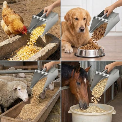 304 Stainless Steel Large Metal Scoop, 80OZ Heavy Duty Rustproof Ice Scoop with Ergonomic Grip Handle Easy to Clean Utility Scoop for Food Commercial Livestock and Pet Dog Feeding - size: 80OZ