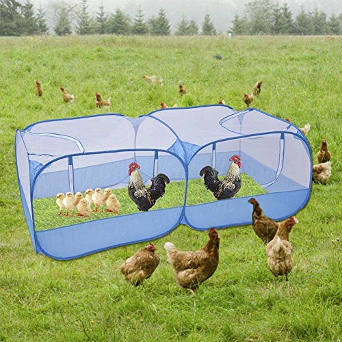 Jhua Pet Playpen for Small Animals, Portable Chicken Run with Cover, Foldable Chicken Coop Outdoor, Play Pens for Small Pets with Transparent Mesh Walls for Chicken Duck Puppy Cat Rabbit (Blue) - color: Blue
