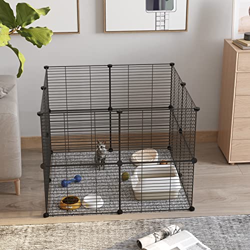 C&AHOME Pet Playpen, Small Animals Supplies, 16 Panels Exercise Playpens Cage, C Grids Portable Yard Fence Indoor, Ideal for Guinea Pigs, Pet Products, DIY Metal Yard Fence, 12" × 15" Black UPPM3416B - color: Black, style: 16 Panels