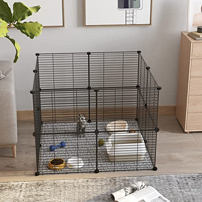 C&AHOME Pet Playpen, Small Animals Supplies, 16 Panels Exercise Playpens Cage, C Grids Portable Yard Fence Indoor, Ideal for Guinea Pigs, Pet Products, DIY Metal Yard Fence, 12" × 15" Black UPPM3416B - color: Black, style: 16 Panels