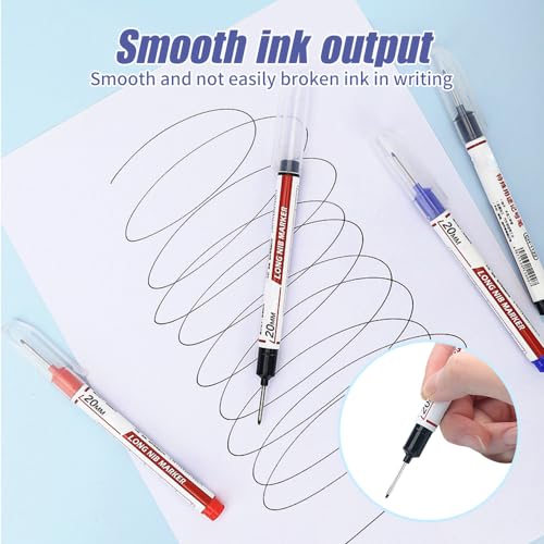 Eadwe 5PCS Long Head Deep Hole Marker Pens, 20mm Deep Reach Markers, Quick-dry Waterproof Long Nib Permanent Markers, Carpenter Ink Marker Pens, Construction Marking Tool, Metal Marking Pen (Blue) - color: Blue