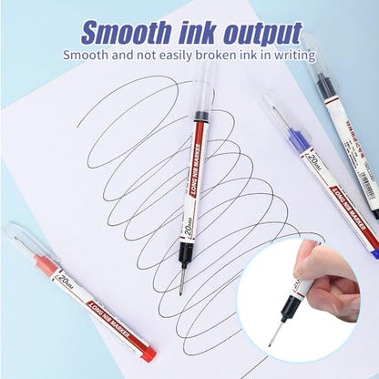 Eadwe 5PCS Long Head Deep Hole Marker Pens, 20mm Deep Reach Markers, Quick-dry Waterproof Long Nib Permanent Markers, Carpenter Ink Marker Pens, Construction Marking Tool, Metal Marking Pen (Blue) - color: Blue