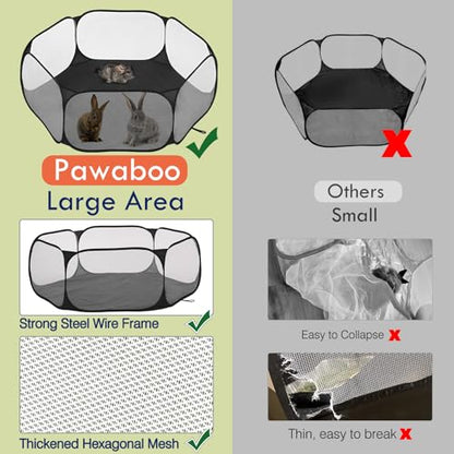 Pawaboo Small Animals Playpen, Waterproof Small Pet Cage Tent with Strong Steel Wire Frame, Portable Outdoor Yard Fence for Chick/Kitten/Puppy/Guinea Pig/Rabbits/Hamster/Chinchillas, Black - color: Black