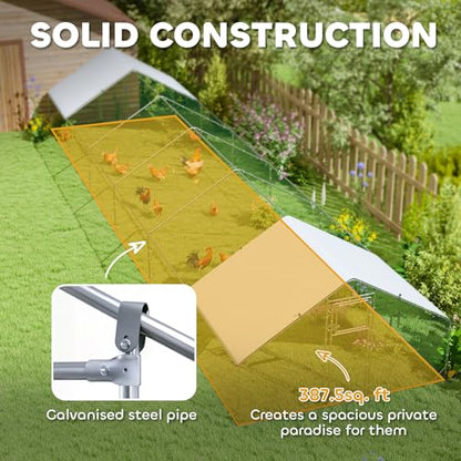 PawHut 39' x 10' x 6.4' Large Chicken Coop Metal Chicken Run for Chickens with 420D Waterproof and Anti-UV Cover, Spire Shaped Walk in Fence Cage Hen House for Outdoor and Yard Farm Use, 1" Dia - size: 472.4"L x 118.1"W x 76.8"H