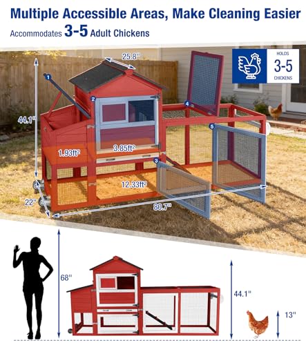 Chicken Coop with Run Mobile Chicken Coop with Wheels Duplex Hen House with Nesting Box Slide-Out Cleaning Tray Predator-Resistant Chicken Cage for Outdoor Backyard Red - color: Red