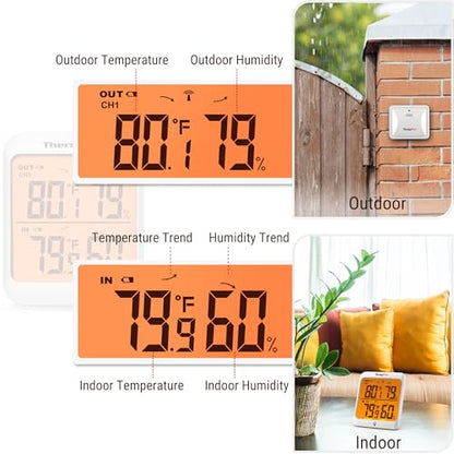 TempPro Indoor Outdoor Thermometer Wireless Hygrometer, 500FT Inside Outside Thermometer, Remote Temperature Monitor with Cold-Resistant Sensor, Outdoor Thermometers for Patio (Previously ThermoPro) - style: 500ft & Touchable Backlit