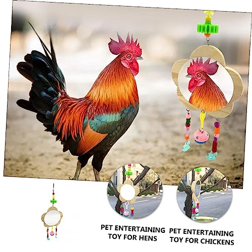 GANAZONO Rooster Chicken Mirror Toy Bell Pendant Interactive Pet Supplies for Cage Enrichment Promotes Curiosity and Activity Random Accessories
