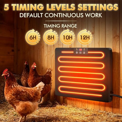 Smart Chicken Coop Heater, 200W Chicken Heater with Adjustable Temperature & Timer Controller, Radiant Heat Flat Panel Chicken Warmer Chicken Coop Heaters Inside for Winter Chicks Poultry Pet