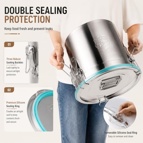 6L/1.31gal Stainless Steel Airtight Canister, Food Storage Canisters with Airtight Lid&Locking Clamp, Metal Cannister Withlid Rice Cereal Grain Canister Container Storager Bucket for Flour,Coffee Bean - color: 6L