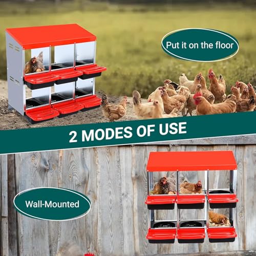 Chicken Nesting Boxes,6 Compartment Nesting Boxes for Laying Eggs,Wall Mount Poultry Roll Away Chicken Laying Boxes,Easy Egg Collection,Cleanable Pull Out Hen Roosting Boxes