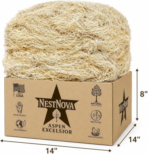 NestNova™ Aspen Excelsior – 2 lb Natural Aspen Wood Fiber | Chicken Nesting Material, Small Pet Bedding, Crafts, Gift Baskets & Natural Fire Starter | USA-Grown, Biodegradable