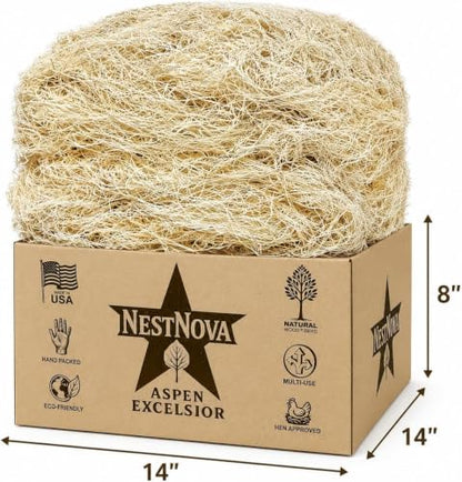 NestNova™ Aspen Excelsior – 2 lb Natural Aspen Wood Fiber | Chicken Nesting Material, Small Pet Bedding, Crafts, Gift Baskets & Natural Fire Starter | USA-Grown, Biodegradable
