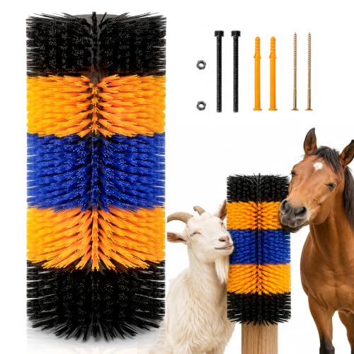 17" x 7.9" Livestock Scratching Brush for Horse, Wall-Mount Grooming and Massage Scratch Brushes for Cow Donkey Goats Horse Sheep, with 8 Screws for Back Itch Relief & Keep Cleaning (1Pcs) - size: 1 Pack