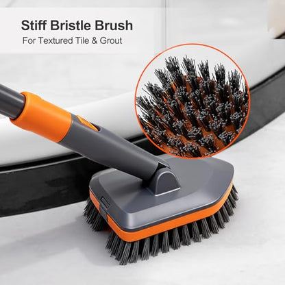 CLEANHOME Tile Tub Scrubber Brush with 3 Different Function Cleaning Heads and 56" Extendable Long Handle-No Scratch Shower Scrubber for Cleaning Bathroom Kitchen Toilet Wall,Bathtub,Sink,Grey - color: Gray