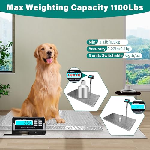 1100lb Livestock Scale, Dog Scales for Large Breed, Heavy Duty Animal Scale pet Scale, Large Platform 40"x20", Non-Slip Surface, with Stand Rod - style: 1100 lbs