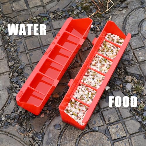 4 Pack No Mess Quail Feeder Removable 6 Slots Hanging Chicken Feeder Trough Water Trough for Pigeon Parrots Chicks Quail Duck Bird Poultry Animal - color: Red