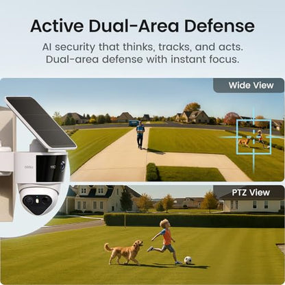 aosu T2 Pro Security Cameras Wireless Outdoor, 3K Dual Cam No Blind Spot Security Camera for Home, 170° Wide + 360° PTZ, AI Human Vehicle Tracking, Solar Powered, Local Storage - style: solo-Cam