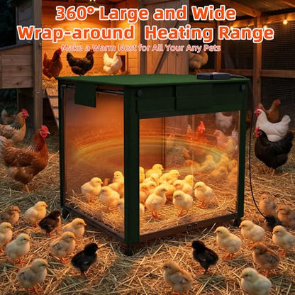 Brooder Box for Chicks, 200W Chick Brooder Constant Radiant Chicken Coop Heater with Removable Feeder or Waterer, Adjustable Temp(77~95℉) & 9H Timer Display Chick Heat Plate for Keeping Poultry Warm - color: Olive green