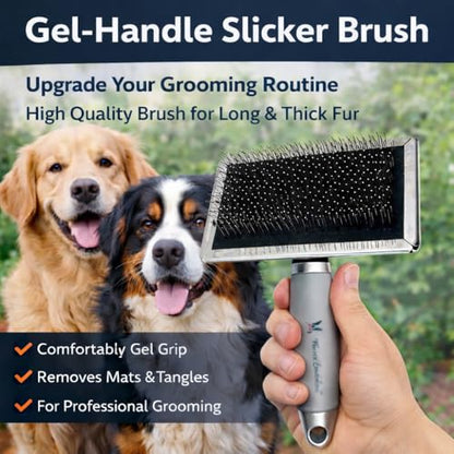 Warren London Long Pin Slicker Brush for Dogs – Professional Dog Grooming Brush for Doodles, Poodles & Long Coats – Removes Mats, Tangles & Loose Undercoat – Gentle Detangling with Comfort Gel Handle - style: Gel Handle