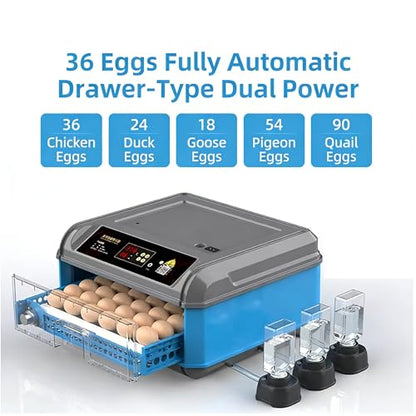 Automatic Egg Incubator For 36 Eggs - Digital Temperature & Humidity Control, 360° View Window, Auto Egg Turner- Commercial & Home Use For Chicken, Duck, Quail Eggs(36) - size: 36