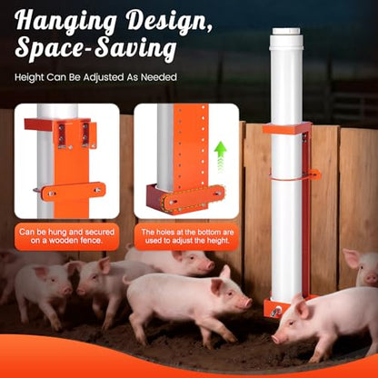 Hanging Vertical Pipe Waterer with Steel Nipples Adjustable Height | Easy Mounting Automatic Pig Waterer for Pigs & Other Livestock, Durable PVC Material, 9l Large Capacity