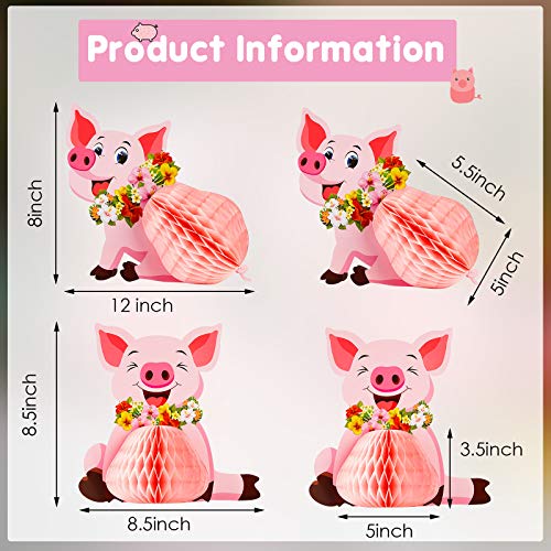 Zonon 4 Pieces Luau Pig Party Decorations Tissue Centerpieces Pink Piggy Pig Farm Animals Table Toppers for Birthday Hawaiian Luau Party Supplies
