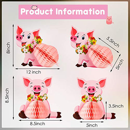 Zonon 4 Pieces Luau Pig Party Decorations Tissue Centerpieces Pink Piggy Pig Farm Animals Table Toppers for Birthday Hawaiian Luau Party Supplies