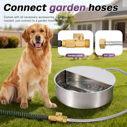 6L Automatic Dog Water Bowl Dispenser Outdoor Stainless Steel Pet Waterer Self Filling Waterer for Large Dog Cat Chicken Duck Goat