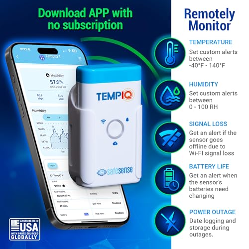 TEMPIQ Remote WiFi Temperature & Humidity Sensor - App Integration, Alerts, Helps Monitor 2nd Home, AirBnb, RV, Pets,Freezer and Server Room, Indoor & Outdoor Hygrometer & Thermometer - style: 1-Pack (Lithium Batteries)