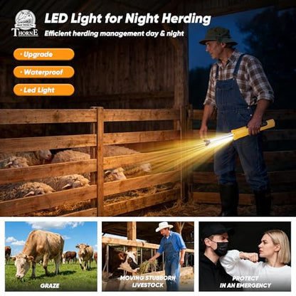 Retractable Cattle Prod, Rechargeable Livestock Prod with LED Light, Waterproof Animal Herding Tool for Cattle, Pigs and Goats, Heavy Duty Livestock Management(42in)