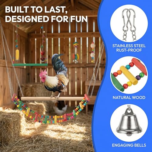 Little World Chicken Toys Complete Set of 12 – All-in-One Chicken Coop Accessories with Xylophone, Swing, Chicken Mirror, Ladder, Vegetable String Bag & Hanging Feeder Coop Toy for Happy Hens - size: 12PCS