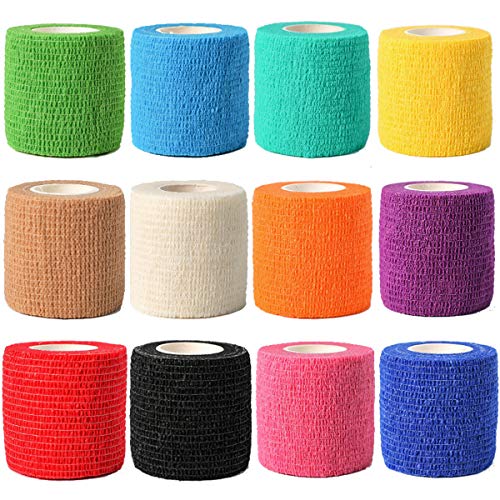 Kuvvfe Elastic Bandages (12-Pack) 2” x 5 Yards | Self Adhesive Bandage Wrap, Kuvvfe Athletic Elastic Cohesive Bandage for Sports Injury,Strain,Knee & Wrist,Ankle Sprains - size: 2x180 Inch (Pack of 12)