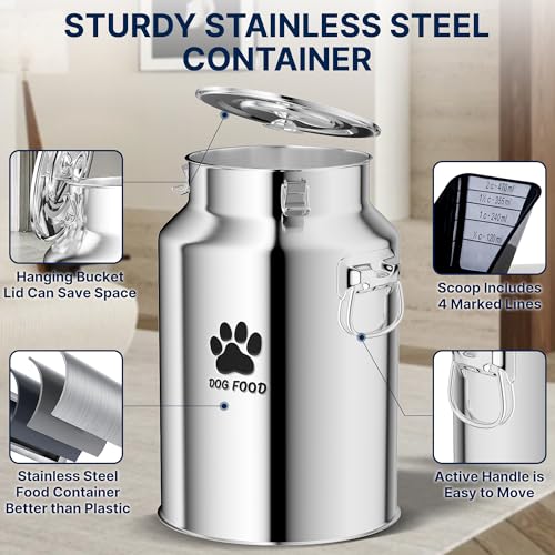 40Lbs Large Metal Dog Food Storage Container, Stainless Steel Dog Food Storage Tank, Multifunctional Storage Bin with Lid and Spoon, Food Storage Container for Big Dogs, Keep Fresh, Easy to Clean
