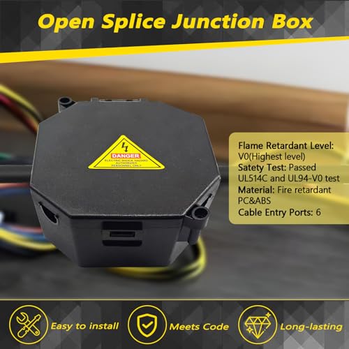 MIARALA Black Open Splice Junction Box (6 Pack), Splice Box Wire Electrical Junction Box with Cover V0 Flame Retardant Rating(Highest Level) - size: 6 pack