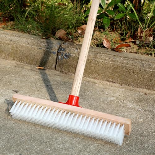 Housoutil Hard Bristle Floor Scrub Brush with Long Handle, Sturdy Nylon Patio Cleaning Brush for Outdoor Deck, Bathroom, and Carpet Stain Removal, 40cm Stiff Bristle Scrubber for Heavy-Duty