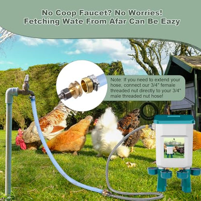 Automatic Chicken Waterer, Float-Controlled Chicken Water Feeder, Large Watering System with 60 Inch Water Hose (One End 3/4''), Poultry Waterer for Duck Quail Turkey Chick (2 Gallons, Blue) - color: Blue