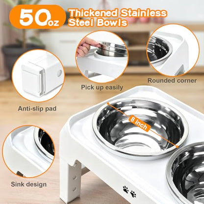COMESOON Elevated Dog Bowls, 4 Height Adjustable Raised Bowl Stand with 2 Thick 50oz Stainless Steel Food Bowls Non-Slip Feeder Adjusts to 3.7'', 9.2'', 10.75'', 12.36'' White - color: White, size: 8" for Medium Dogs
