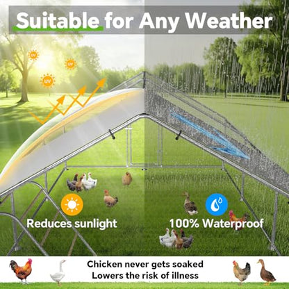 Large Metal Chicken Coop Run with Roosting Perch, Outdoor Waterproof & UV-Resistant Cover for Chickens, Ducks, Rabbits, and Hens in Yard or Farm Use Spire Roof (13.1'Wx19.7'Lx 6.5'H) - size: 20x13Ft - Spire