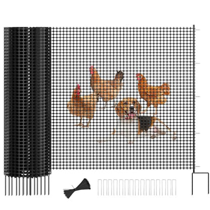 SUNYRISY Garden Mesh Fence Temporary Fencing Outdoor Dog Fence with Steel Stakes, 40in x 98.4ft Chicken Fencing Plastic Netting Animal Barrier for Backyard Poultry Pet, Black Grid - color: Black Grid