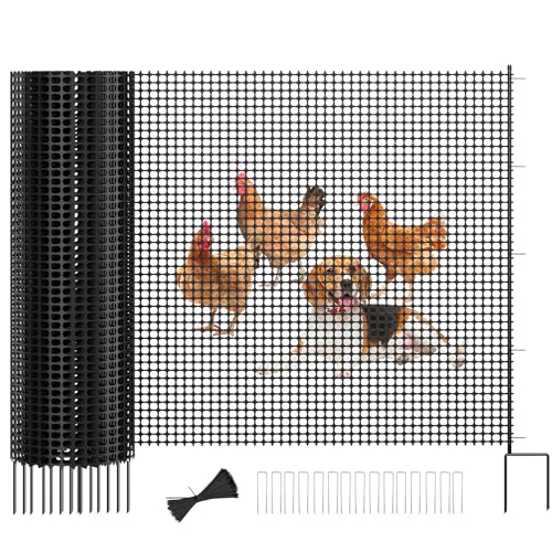 SUNYRISY Garden Mesh Fence Temporary Fencing Outdoor Dog Fence with Steel Stakes, 40in x 98.4ft Chicken Fencing Plastic Netting Animal Barrier for Backyard Poultry Pet, Black Grid - color: Black Grid