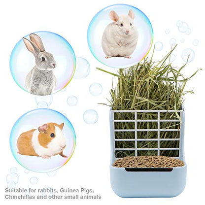 Litewoo Rabbit Hay Feeder Guinea Pig Feeder, 2 in 1 Automatic Small Animal Food Bowl Feeding Cage Accessories (Blue) - color: Blue