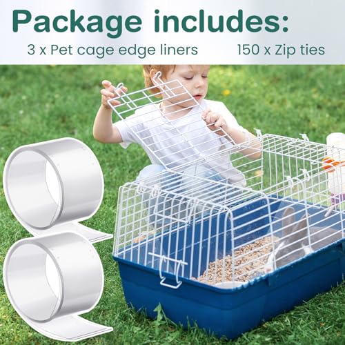 Juexica 3 Pcs 82.7 x 4.5 Inch Guinea Pig Cage Liner Clear Cuttable Critter Cage Liner with Pre Drilled Holes Urine Guard Extra Long Cage Liner with 150 Zip Ties for Rabbit Hamster Ferret Chinchilla