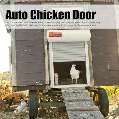 Automatic Chicken Coop Door, Solar Powered Timer Control with LED Display for Poultry Safety Duck Goose Farm, Metal Plastic Construction (White) - color: White