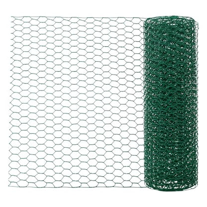 Green Floral Chicken Wire Mesh - 15.7 x 157 Inch Rustproof PVC Coated Hex Netting for Arrangements (0.6" Hex) Coated Netting Fence for Crafts Poultry, Garden
