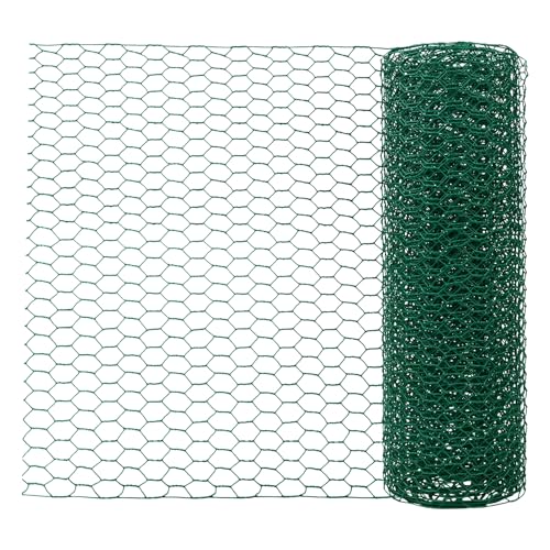 Green Floral Chicken Wire Mesh - 15.7 x 157 Inch Rustproof PVC Coated Hex Netting for Arrangements (0.6" Hex) Coated Netting Fence for Crafts Poultry, Garden