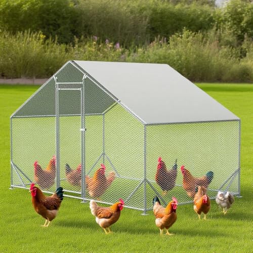 Garvee Large Metal Chicken Coop,Walk-in Poultry Cage,Outdoor Hen Run House with Waterproof and Anti-Ultraviolet Cover Rabbits Habitat Cage for Outdoor - size: 6.5"L x 9.8"W x 6.4"H