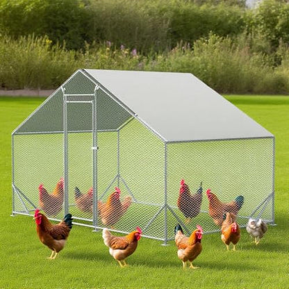 Garvee Large Metal Chicken Coop,Walk-in Poultry Cage,Outdoor Hen Run House with Waterproof and Anti-Ultraviolet Cover Rabbits Habitat Cage for Outdoor - size: 6.5"L x 9.8"W x 6.4"H